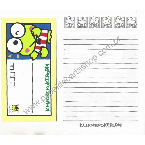 Ano 1989. Conjunto de Papel de Carta Keroppi CRE Vintage Sanrio