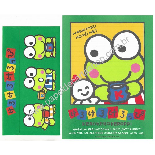 Ano 1989. Conjunto de Papel de Carta Keroppi CVD Vintage Sanrio