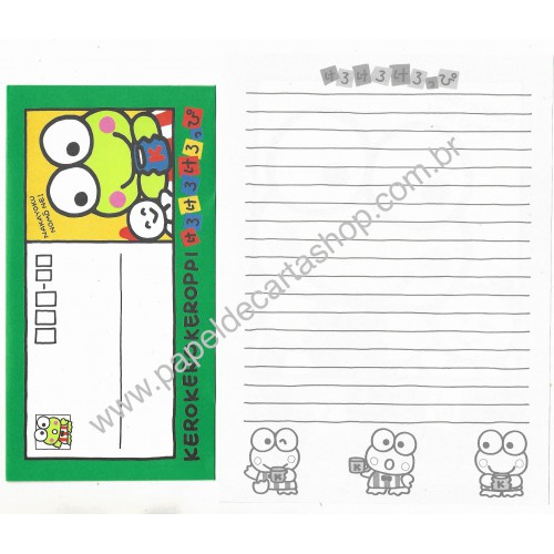 Ano 1989. Conjunto de Papel de Carta Keroppi CVD Vintage Sanrio