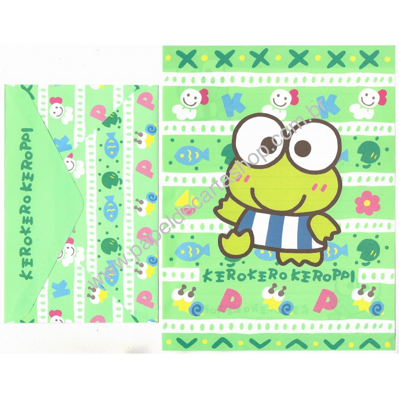 Ano 1993. Conjunto de Papel de Carta Keroppi CBR Vintage Sanrio