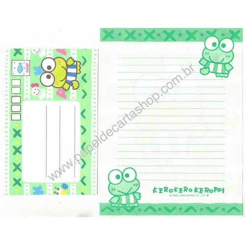 Ano 1993. Conjunto de Papel de Carta Keroppi CBR Vintage Sanrio