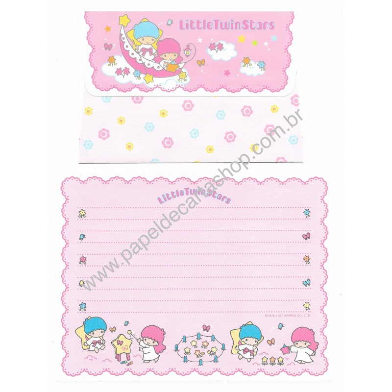 Ano 1997. Conjunto de Papel de Carta Antigo Little Twin Stars Sanrio