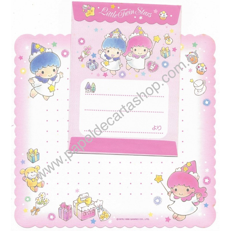 Ano 1996. Conjunto de Papel de Carta Little Twin Stars Present Sanrio