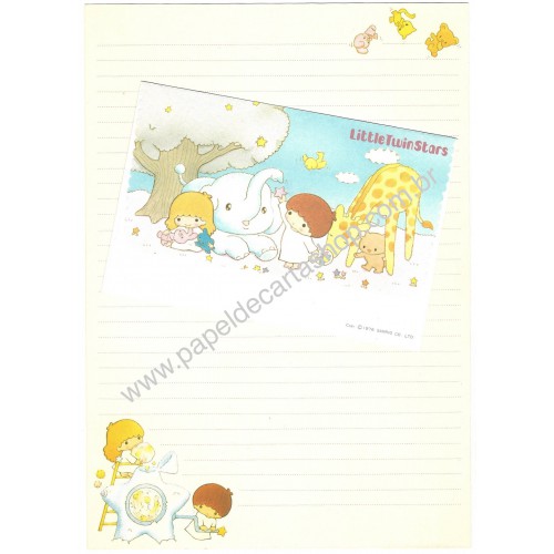 Ano 1976 Conjunto de Papel de Carta Little Twin Stars Animals Sanrio