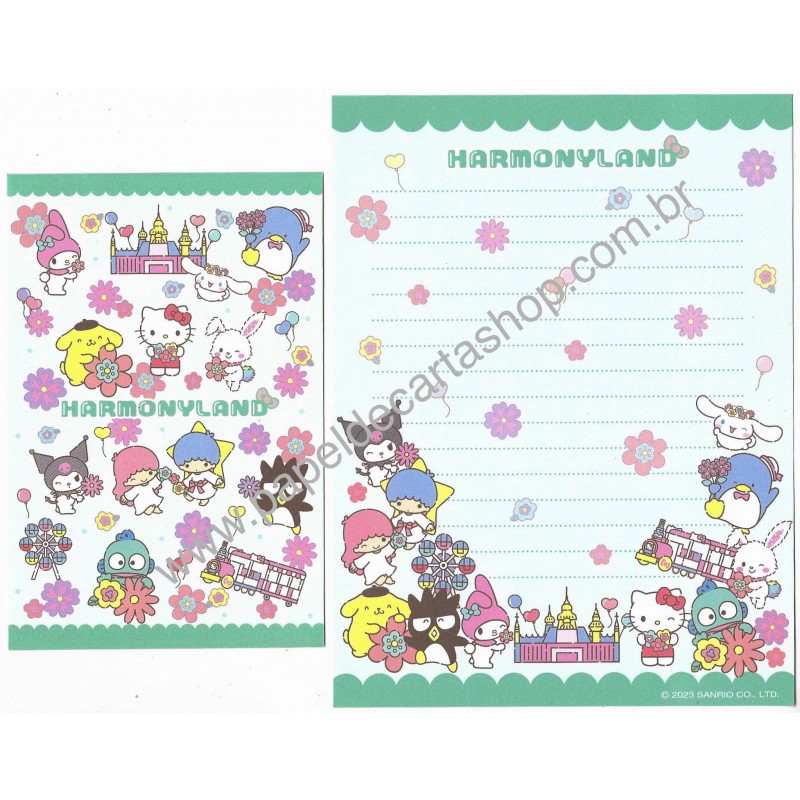 Ano 2023. Kit 2 Conjuntos de Papel de Carta Harmonyland Sanrio