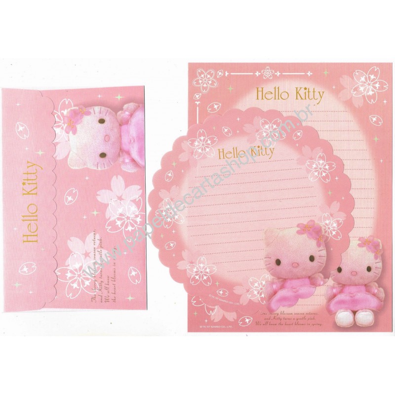 Ano 2007. Kit 2 Conjuntos de Papéis de Carta Hello Kitty Pelúcia Sanrio