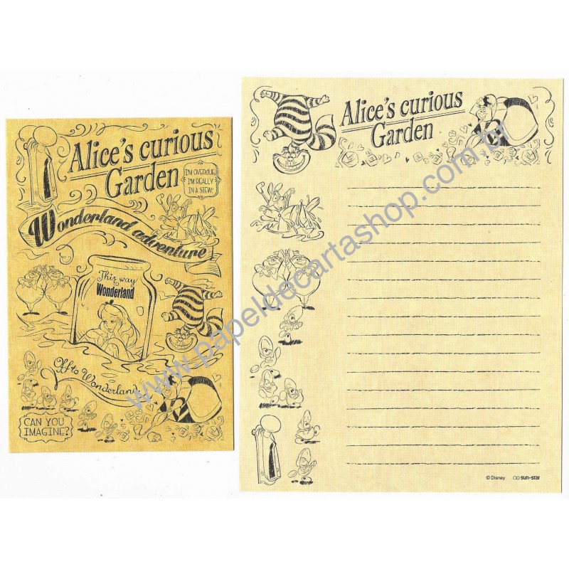 Kit 2 Conjuntos de Papel de Carta Disney Alice's Curious Garden Japan