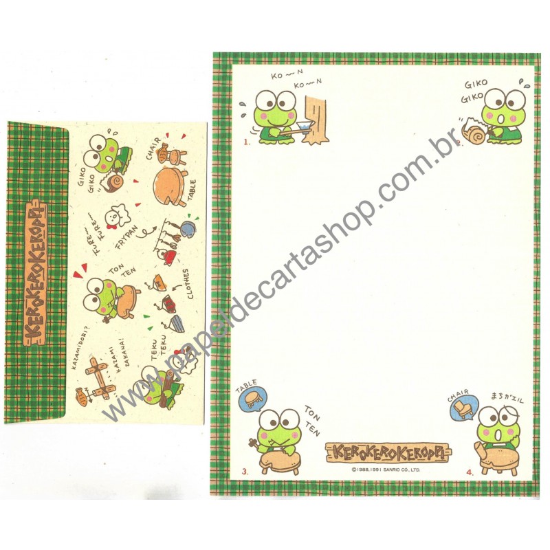 Ano 1991. Kit 2 Conjuntos de Papéis de Carta Keroppi Sanrio