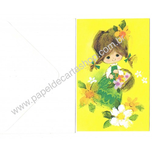 Notecard Antigo Importado Girl In Green with Flowers